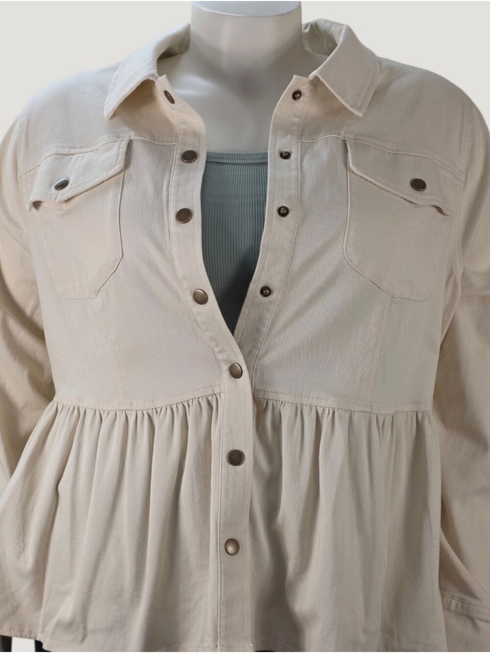 Torrid Birch Peplum Twill Jacket 2X Cream Stretch Utility NWT - Picture 3 of 12